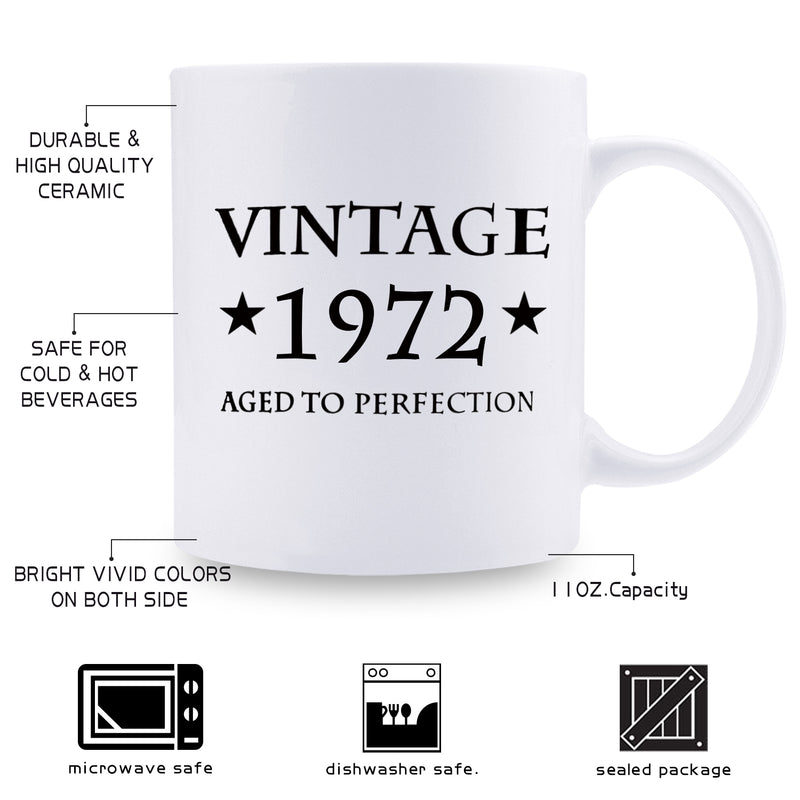 47th Birthday Gifts for Women - 1972 Birthday Gifts for Women, 47 Years Old Birthday Gifts Coffee Mug for Mom, Wife, Friend, Sister, Her, Colleague, Coworker - 11oz