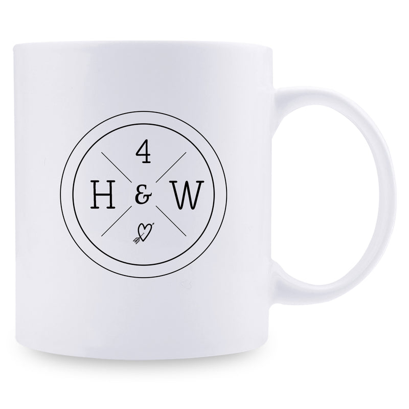 4th Anniversary Gifts - 4th Wedding Anniversary Gifts for Couple, 4 Year Anniversary Gifts 11oz Funny Coffee Mug for Couples, Husband, Hubby, Wife, Wifey, Her, Him, H&W