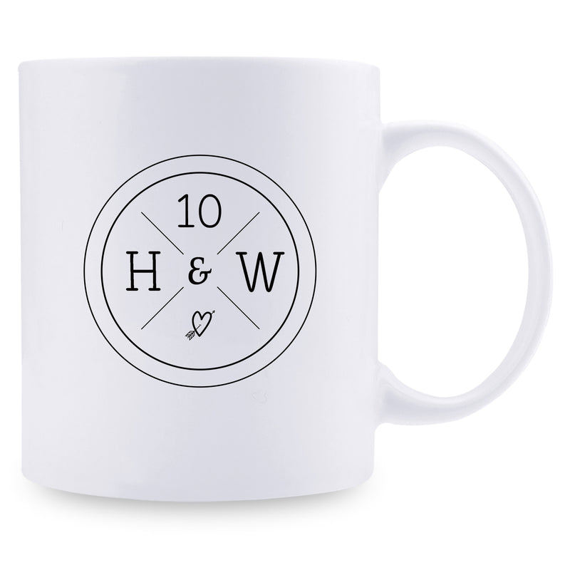 10th Anniversary Gifts-10th Wedding Anniversary Gifts for Couple, 10 Year Anniversary Gifts 11oz Funny Coffee Mug for Couples, Husband, Hubby, Wife, Wifey, Her, Him, H&W