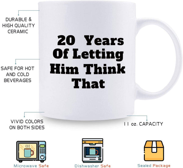 20th Anniversary Gifts - 20th Wedding Anniversary Gifts for Couple, 20 Year Anniversary Gifts 11oz Funny Coffee Mug for Couples, Husband, Hubby, Wife, Wifey, Her, Him, wearing the pants