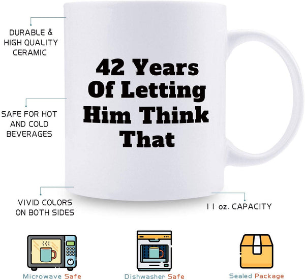 42nd Anniversary Gifts - 42nd Wedding Anniversary Gifts for Couple, 42 Year Anniversary Gifts 11oz Funny Coffee Mug for Couples, Husband, Hubby, Wife, Wifey, Her, Him, wearing the pants