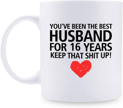 16th Anniversary Gifts - 16th Wedding Anniversary Gifts for Couple, 16 Year Anniversary Gifts 11oz Funny Coffee Mug for Husband, Hubby, Him, best husband