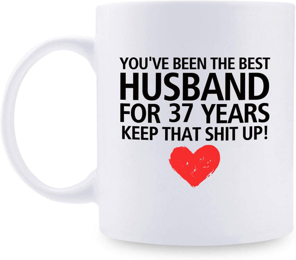 37th Anniversary Gifts - 37th Wedding Anniversary Gifts for Couple, 37 Year Anniversary Gifts 11oz Funny Coffee Mug for Husband, Hubby, Him, best husband