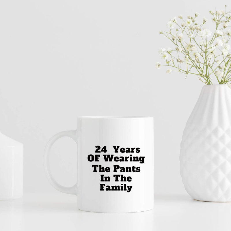 24th Anniversary Gifts - 24th Wedding Anniversary Gifts for Couple, 24 Year Anniversary Gifts 11oz Funny Coffee Mug for Couples, Husband, Hubby, Wife, Wifey, Her, Him, wearing the pants