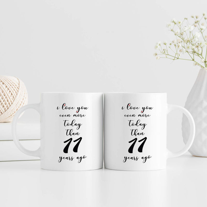 11th Anniversary Gifts - 11th Wedding Anniversary Gifts for Couple, 11 Year Anniversary Gifts 11oz Funny Coffee Mug for Couples, Husband, Hubby, Wife, Wifey, Her, Him, I Love You Even More