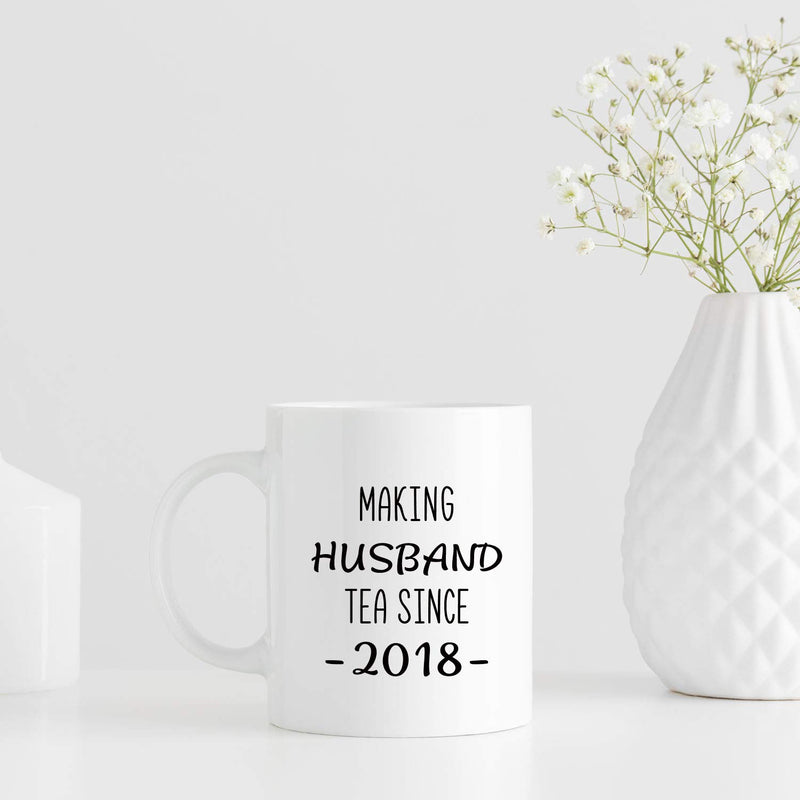 1st Anniversary Gifts - 1st Wedding Anniversary Gifts for Husband, 1 Year Anniversary Gifts 11oz Funny Coffee Mug for Husband, Hubby, Him, making husband tea