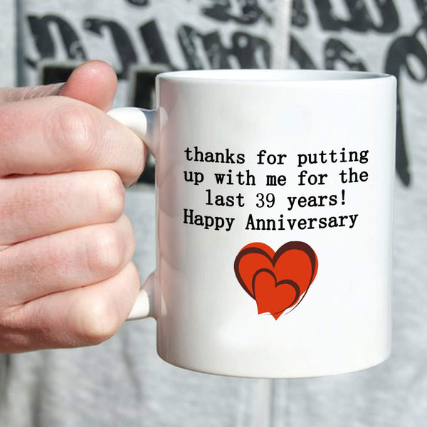 39th Anniversary Gifts - 39th Wedding Anniversary Gifts for Couple, 39 Year Anniversary Gifts 11oz Funny Coffee Mug for Couples, Husband, Hubby, Wife, Wifey, Her, Him, putting up with me