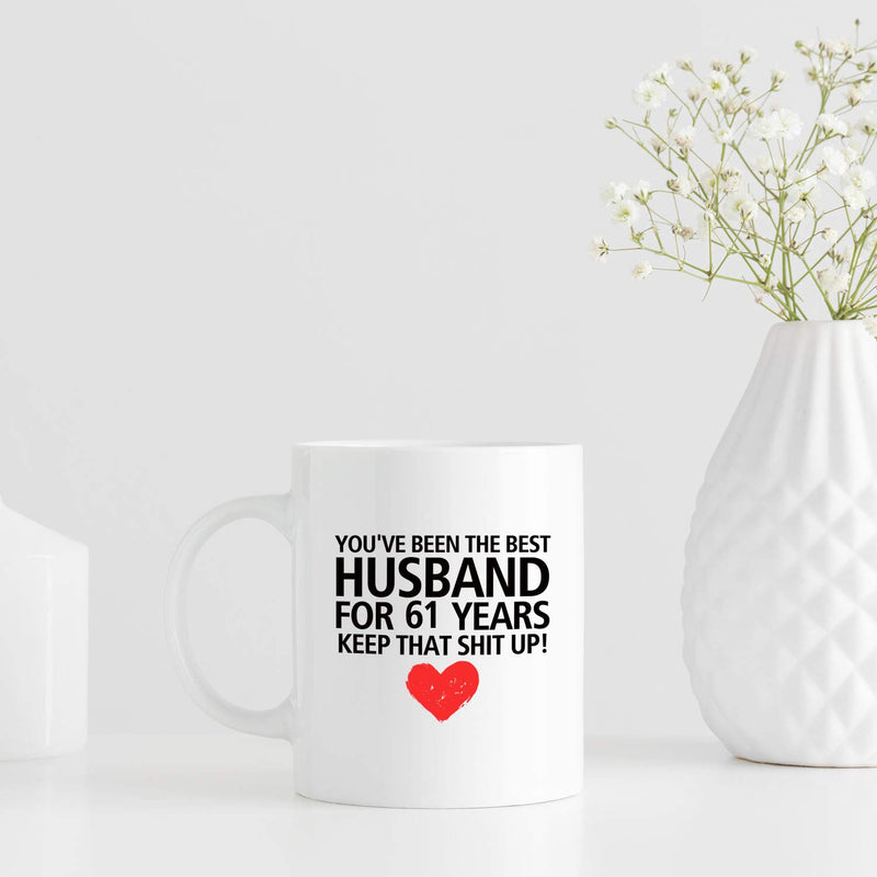 61st Anniversary Gifts - 61st Wedding Anniversary Gifts for Couple, 61 Year Anniversary Gifts 11oz Funny Coffee Mug for Husband, Hubby, Him, best husband