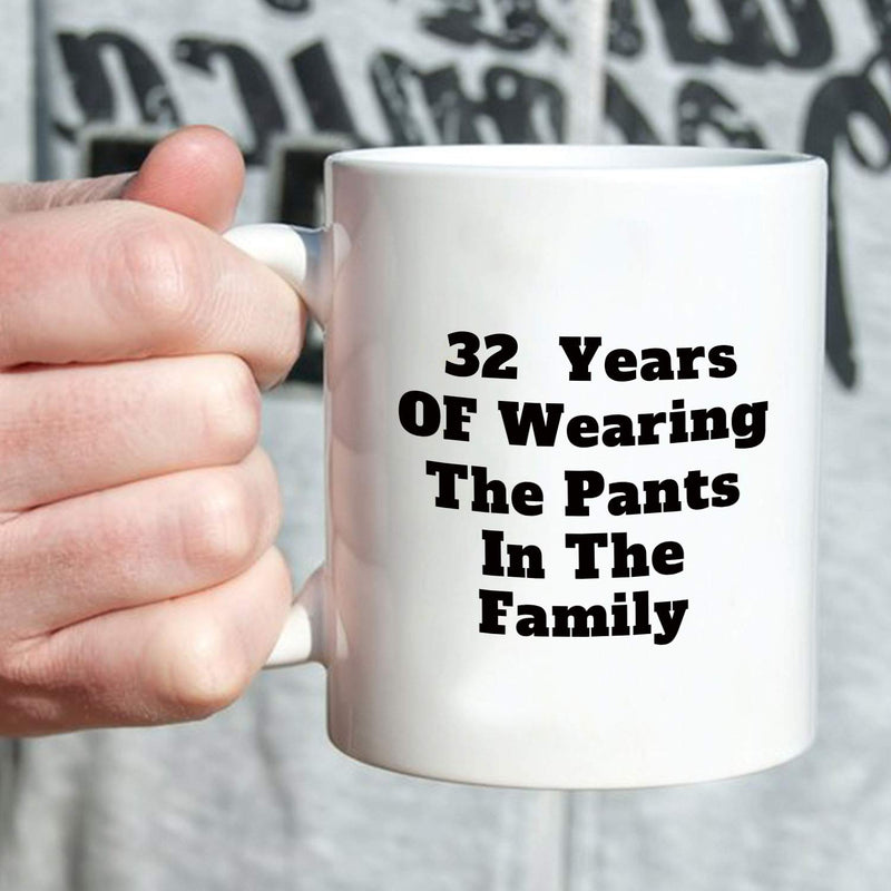 32nd Anniversary Gifts - 32nd Wedding Anniversary Gifts for Couple, 32 Year Anniversary Gifts 11oz Funny Coffee Mug for Couples, Husband, Hubby, Wife, Wifey, Her, Him, wearing the pants