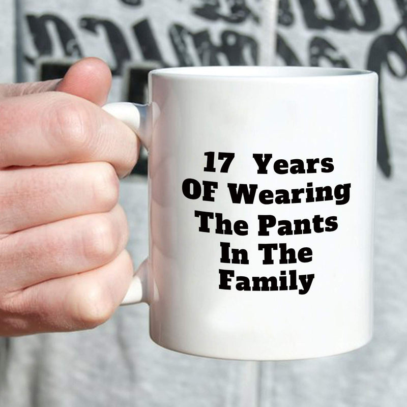 17th Anniversary Gifts - 17th Wedding Anniversary Gifts for Couple, 17 Year Anniversary Gifts 11oz Funny Coffee Mug for Couples, Husband, Hubby, Wife, Wifey, Her, Him, wearing the pants