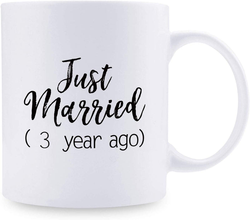 3rd Anniversary Gifts - 3rd Wedding Anniversary Gifts for Couple, 3 Year Anniversary Gifts 11oz Funny Coffee Mug for Couples, Husband, Hubby, Wife, Wifey, Her, Him, just married