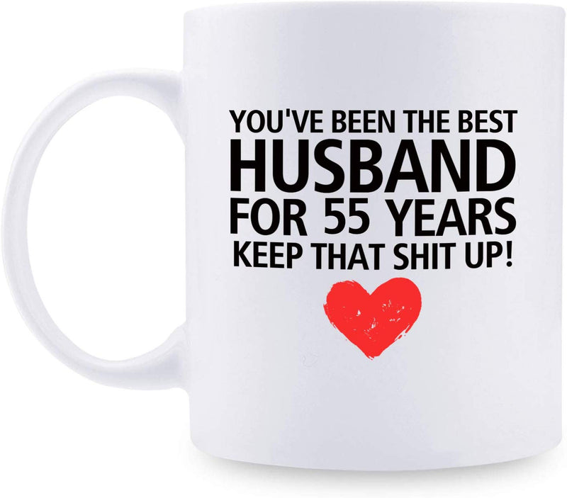 55th Anniversary Gifts - 55th Wedding Anniversary Gifts for Couple, 55 Year Anniversary Gifts 11oz Funny Coffee Mug for Husband, Hubby, Him, best husband