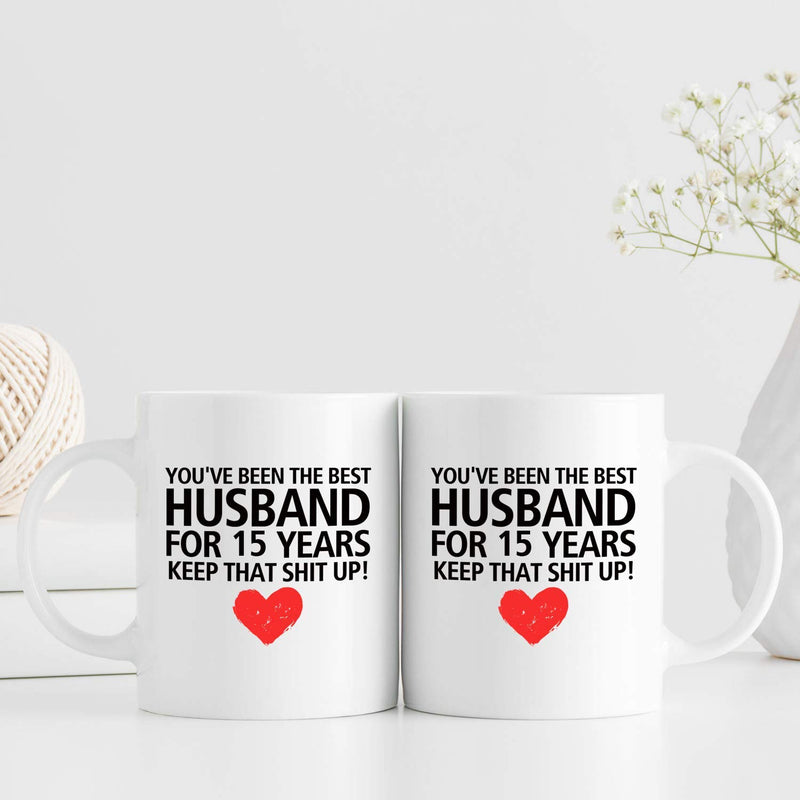 15th Anniversary Gifts - 15th Wedding Anniversary Gifts for Couple, 15 Year Anniversary Gifts 11oz Funny Coffee Mug for Husband, Hubby, Him, best husband