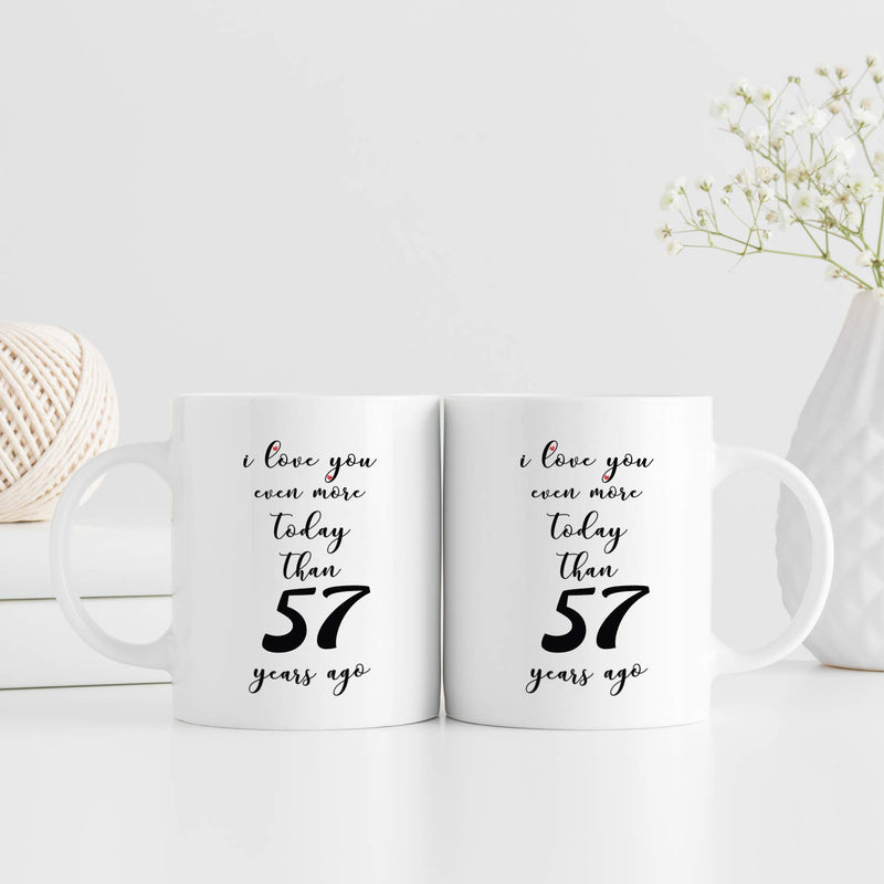 57th Anniversary Gifts - 57th Wedding Anniversary Gifts for Couple, 57 Year Anniversary Gifts 11oz Funny Coffee Mug for Couples, Husband, Hubby, Wife, Wifey, Her, Him, I Love You Even More