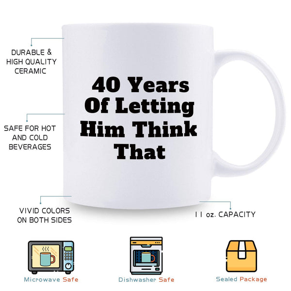 40th Anniversary Gifts - 40th Wedding Anniversary Gifts for Couple, 40 Year Anniversary Gifts 11oz Funny Coffee Mug for Couples, Husband, Hubby, Wife, Wifey, Her, Him, wearing the pants