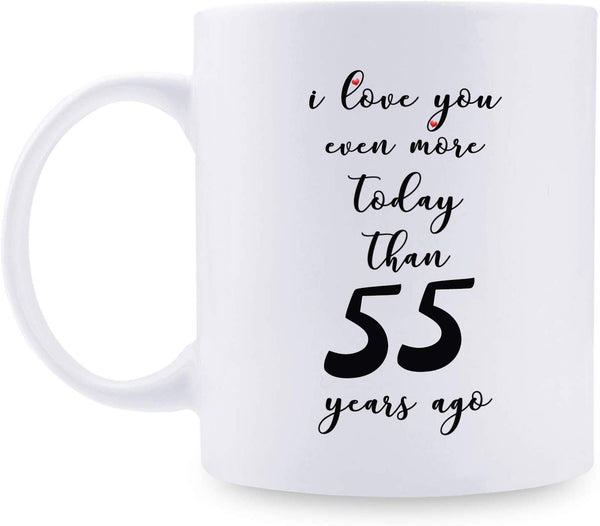 55th Anniversary Gifts - 55th Wedding Anniversary Gifts for Couple, 55 Year Anniversary Gifts 11oz Funny Coffee Mug for Couples, Husband, Hubby, Wife, Wifey, Her, Him, I Love You Even More