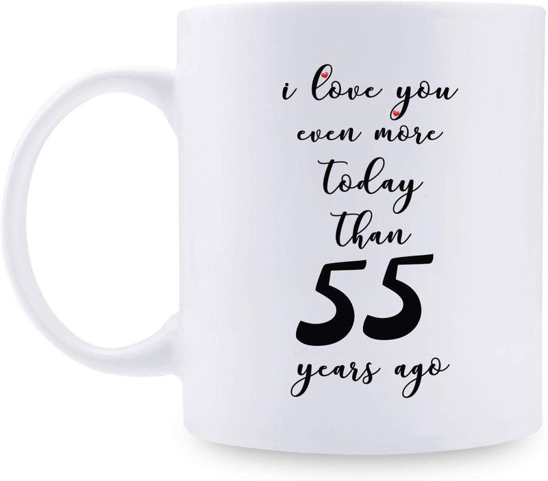 55th Anniversary Gifts - 55th Wedding Anniversary Gifts for Couple, 55 Year Anniversary Gifts 11oz Funny Coffee Mug for Couples, Husband, Hubby, Wife, Wifey, Her, Him, I Love You Even More