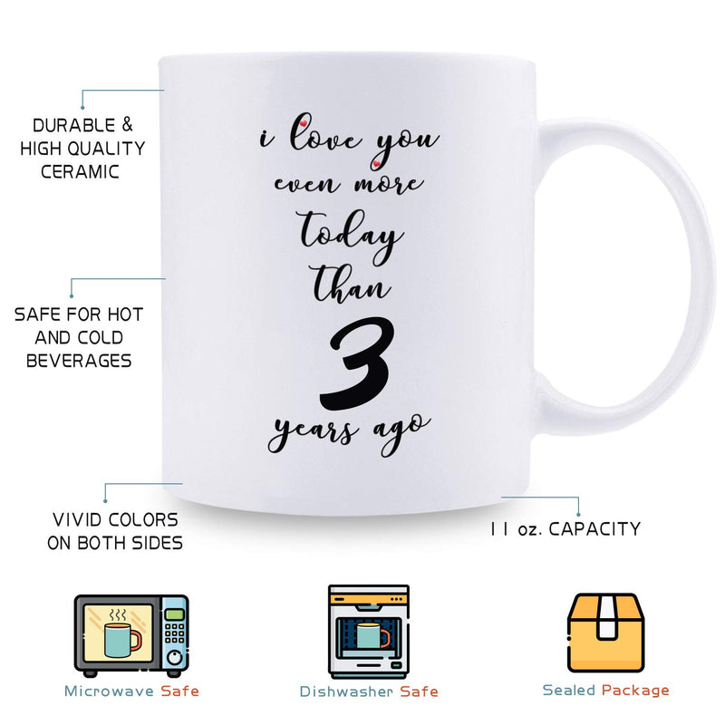 3rd Anniversary Gifts - 3rd Wedding Anniversary Gifts for Couple, 3 Year Anniversary Gifts 11oz Funny Coffee Mug for Couples, Husband, Hubby, Wife, Wifey, Her, Him, I Love You Even More