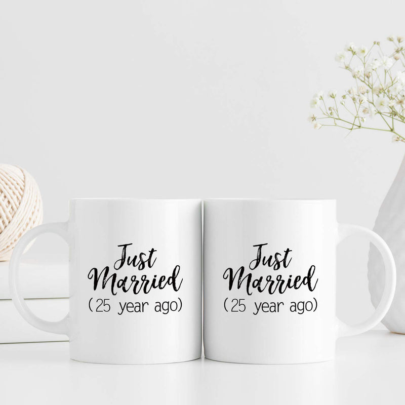 25th Anniversary Gifts - 25th Wedding Anniversary Gifts for Couple, 25 Year Anniversary Gifts 11oz Funny Coffee Mug for Couples, Husband, Hubby, Wife, Wifey, Her, Him, just married