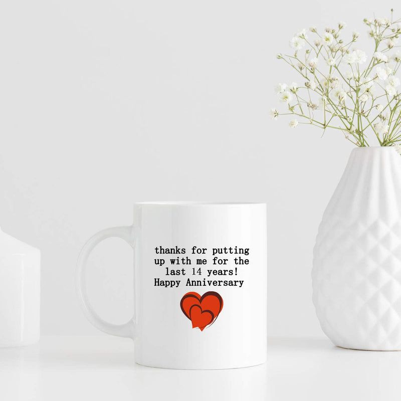 14th Anniversary Gifts - 14th Wedding Anniversary Gifts for Couple, 14 Year Anniversary Gifts 11oz Funny Coffee Mug for Couples, Husband, Hubby, Wife, Wifey, Her, Him, putting up with me