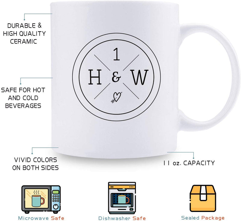 1st Anniversary Gifts - 1st Wedding Anniversary Gifts for Couple, 1 Year Anniversary Gifts 11oz Funny Coffee Mug for Couples, Husband, Hubby, Wife, Wifey, Her, Him,H&W