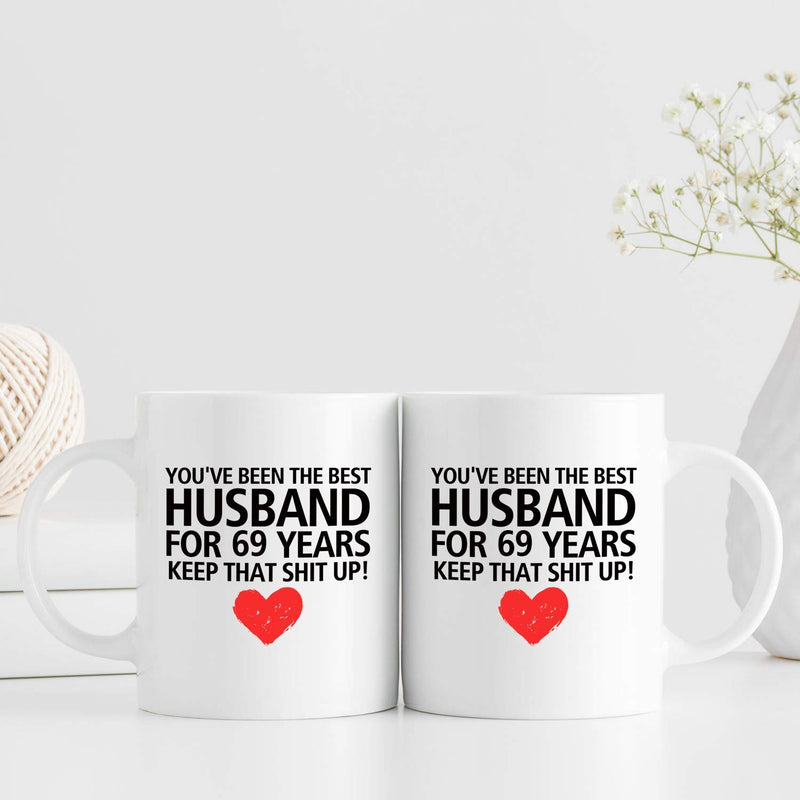 69th Anniversary Gifts - 69th Wedding Anniversary Gifts for Couple, 69 Year Anniversary Gifts 11oz Funny Coffee Mug for Husband, Hubby, Him, best husband