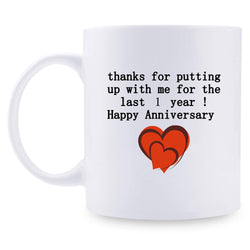 1st Anniversary Gifts - 1st Wedding Anniversary Gifts for Couple, 1 Year Anniversary Gifts 11oz Funny Coffee Mug for Couples, Husband, Hubby, Wife, Wifey, Her, Him, putting up with me