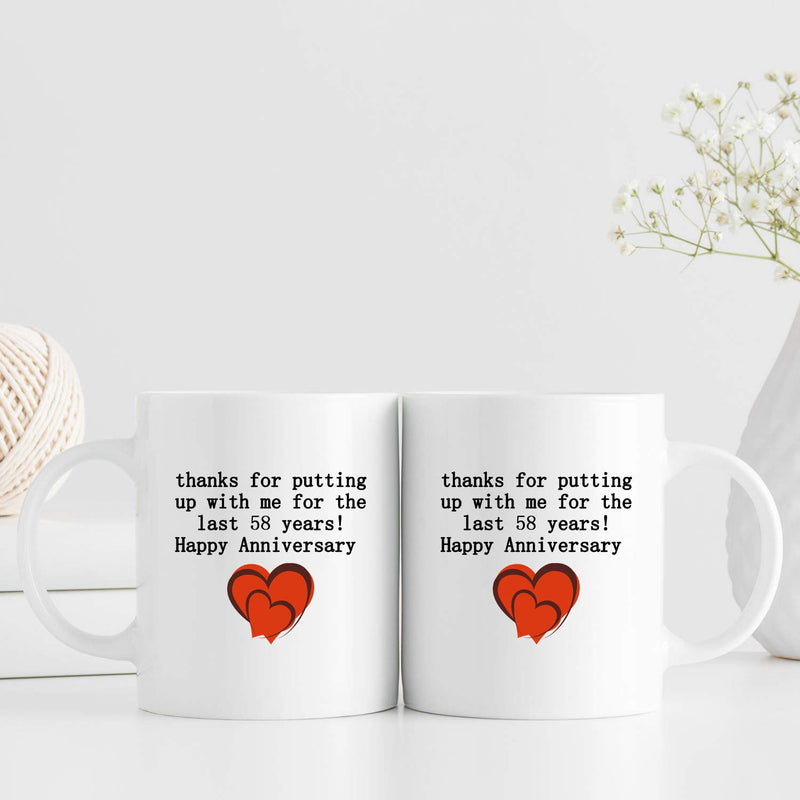 58th Anniversary Gifts - 58th Wedding Anniversary Gifts for Couple, 58 Year Anniversary Gifts 11oz Funny Coffee Mug for Couples, Husband, Hubby, Wife, Wifey, Her, Him, putting up with me