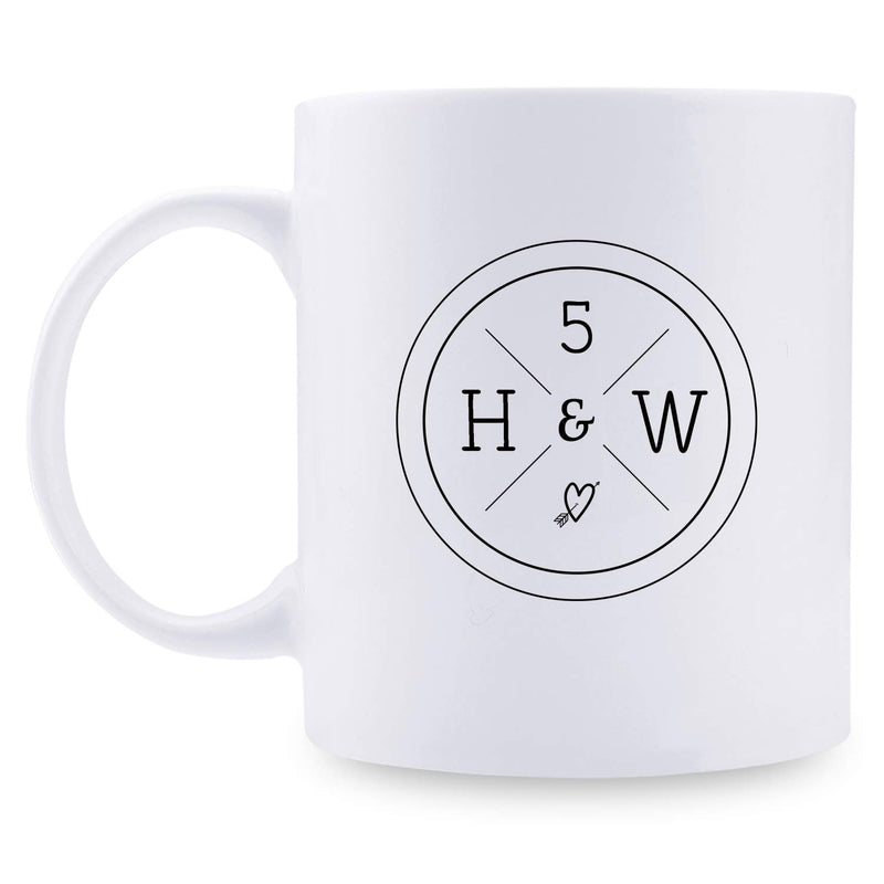 5th Anniversary Gifts - 5th Wedding Anniversary Gifts for Couple, 5 Year Anniversary Gifts 11oz Funny Coffee Mug for Couples, Husband, Hubby, Wife, Wifey, Her, Him, H&W