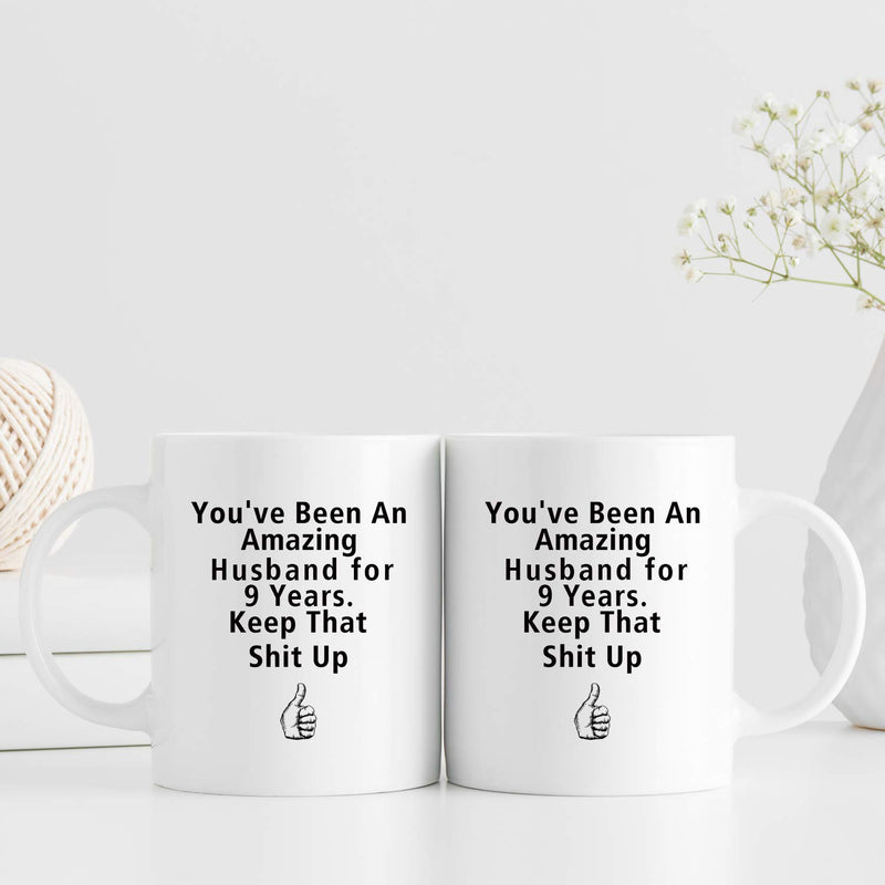 9th Anniversary Gifts - 9th Wedding Anniversary Gifts for Couple, 9 Year Anniversary Gifts 11oz Funny Coffee Mug for Couples, Husband, Hubby, Wife, Wifey, Her, Him