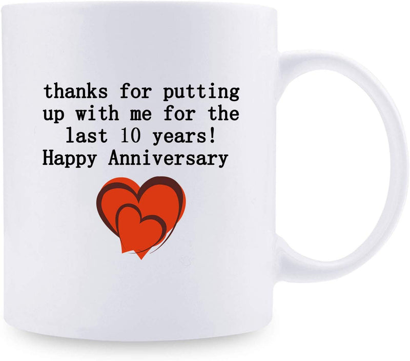 10th Anniversary Gifts - 10th Wedding Anniversary Gifts for Couple, 10 Year Anniversary Gifts 11oz Funny Coffee Mug for Couples, Husband, Hubby, Wife, Wifey, Her, Him, putting up with me