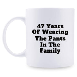 47th Anniversary Gifts - 47th Wedding Anniversary Gifts for Couple, 47 Year Anniversary Gifts 11oz Funny Coffee Mug for Couples, Husband, Hubby, Wife, Wifey, Her, Him, wearing the pants