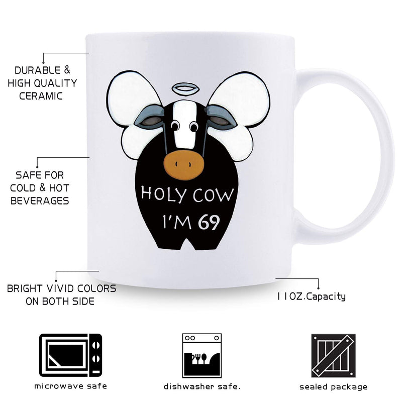 69th Birthday Gifts for Men - 1950 Birthday Gifts for Men, 69 Years Old Birthday Gifts Coffee Mug for Dad, Husband, Friend, Brother, Him, Colleague, Coworker, HOLY COW MUG - 11oz