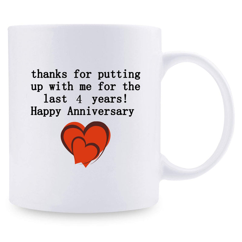 4th Anniversary Gifts - 4th Wedding Anniversary Gifts for Couple, 4 Year Anniversary Gifts 11oz Funny Coffee Mug for Couples, Husband, Hubby, Wife, Wifey, Her, Him, putting up with me