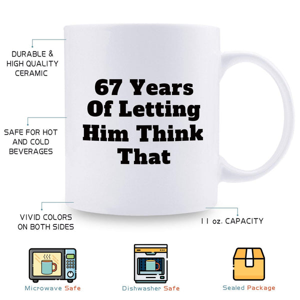 67th Anniversary Gifts - 67th Wedding Anniversary Gifts for Couple, 67 Year Anniversary Gifts 11oz Funny Coffee Mug for Couples, Husband, Hubby, Wife, Wifey, Her, Him, wearing the pants