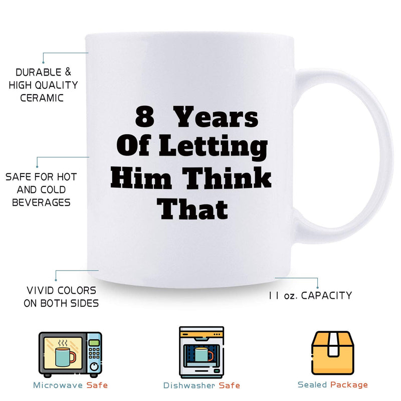 8th Anniversary Gifts - 8th Wedding Anniversary Gifts for Couple, 8 Year Anniversary Gifts 11oz Funny Coffee Mug for Couples, Husband, Hubby, Wife, Wifey, Her, Him, wearing the pants