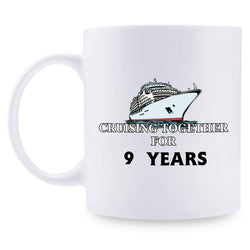 9th Anniversary Gifts - 9th Wedding Anniversary Gifts for Couple, 9 Year Anniversary Gifts 11oz Funny Coffee Mug for Couples, Husband, Hubby, Wife, Wifey, Her, Him, cruising together