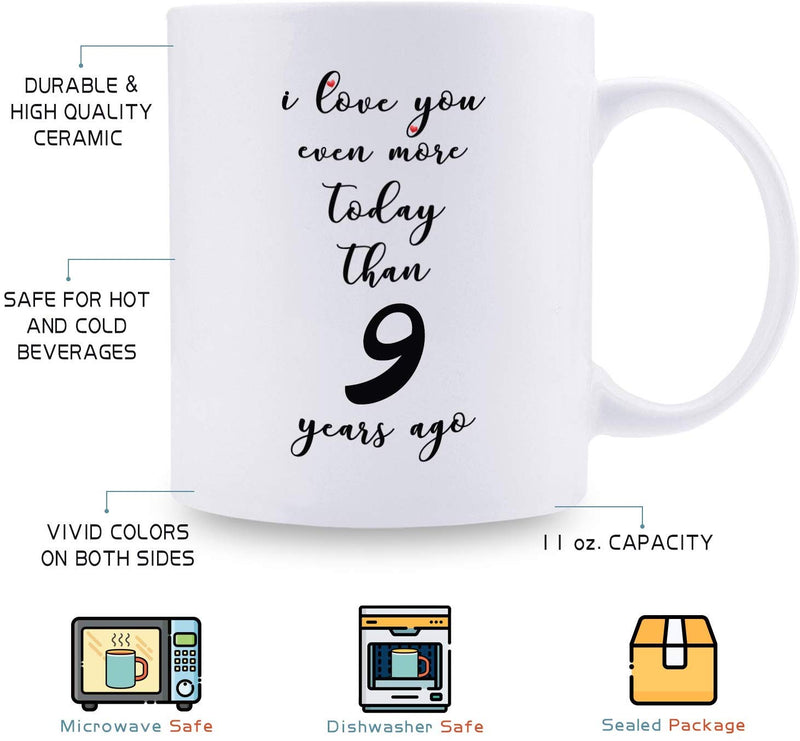 9th Anniversary Gifts - 9th Wedding Anniversary Gifts for Couple, 9 Year Anniversary Gifts 11oz Funny Coffee Mug for Couples, Husband, Hubby, Wife, Wifey, Her, Him, I Love You Even More