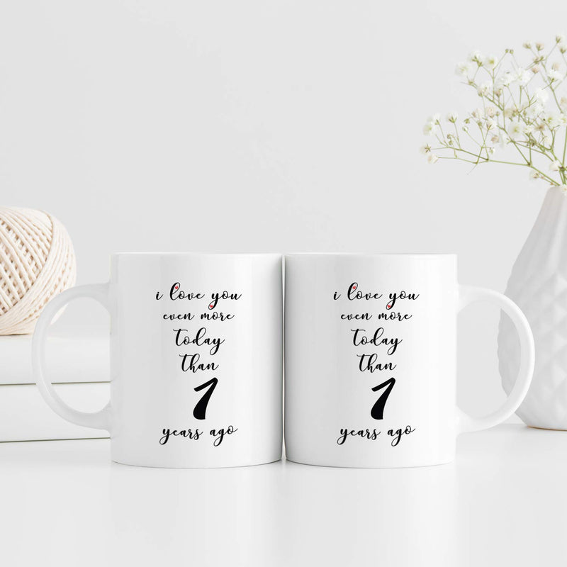 1st Anniversary Gifts - 1st Wedding Anniversary Gifts for Couple, 1 Year Anniversary Gifts 11oz Funny Coffee Mug for Couples, Husband, Hubby, Wife, Wifey, Her, Him, I Love You Even More