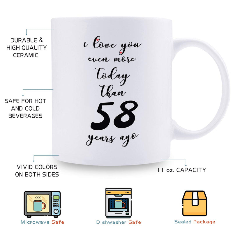 58th Anniversary Gifts - 58th Wedding Anniversary Gifts for Couple, 58 Year Anniversary Gifts 11oz Funny Coffee Mug for Couples, Husband, Hubby, Wife, Wifey, Her, Him, I Love You Even More