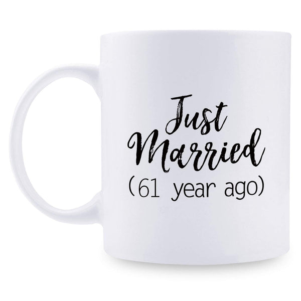 61st Anniversary Gifts - 61st Wedding Anniversary Gifts for Couple, 61 Year Anniversary Gifts 11oz Funny Coffee Mug for Couples, Husband, Hubby, Wife, Wifey, Her, Him, just married