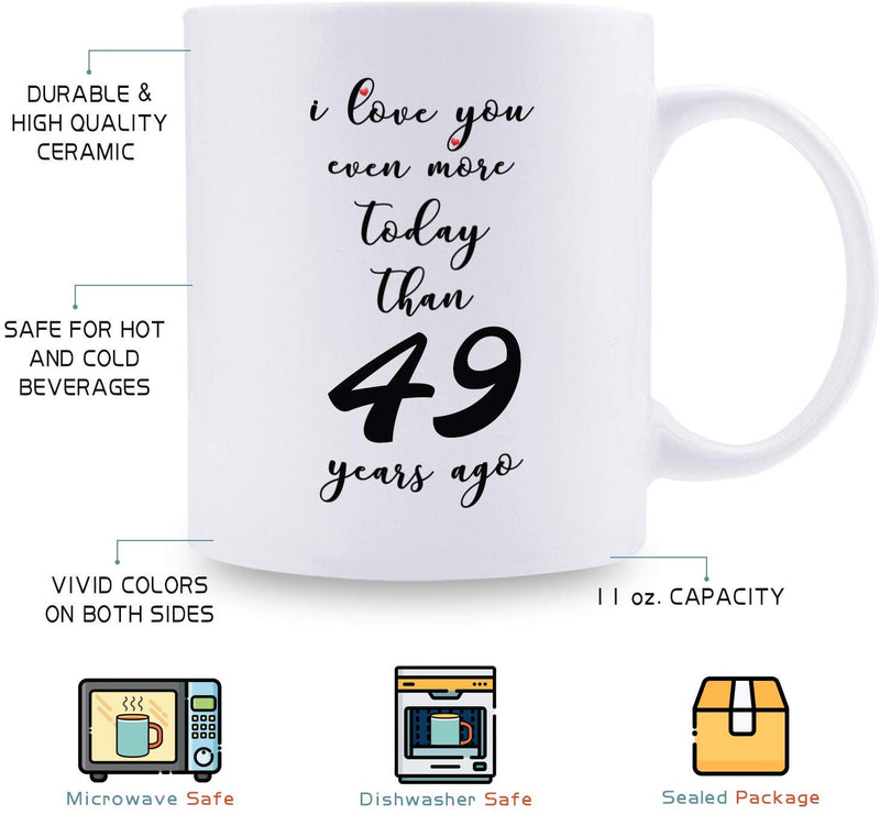 49th Anniversary Gifts - 49th Wedding Anniversary Gifts for Couple, 49 Year Anniversary Gifts 11oz Funny Coffee Mug for Couples, Husband, Hubby, Wife, Wifey, Her, Him, I Love You Even More