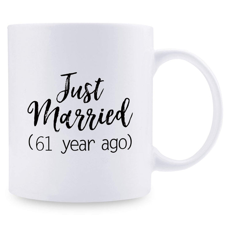 61st Anniversary Gifts - 61st Wedding Anniversary Gifts for Couple, 61 Year Anniversary Gifts 11oz Funny Coffee Mug for Couples, Husband, Hubby, Wife, Wifey, Her, Him, just married