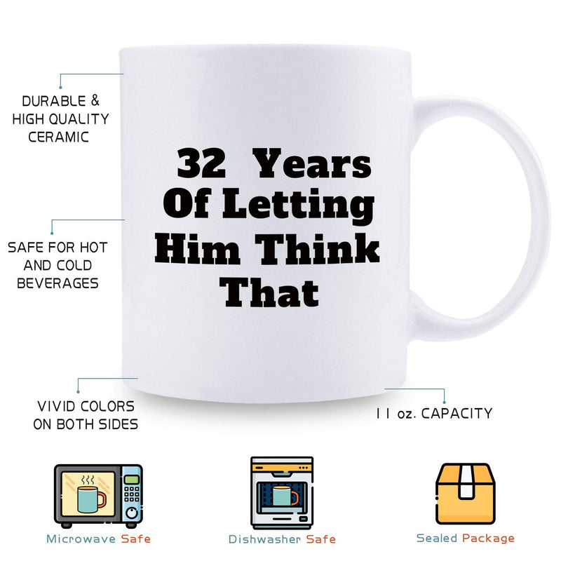 32nd Anniversary Gifts - 32nd Wedding Anniversary Gifts for Couple, 32 Year Anniversary Gifts 11oz Funny Coffee Mug for Couples, Husband, Hubby, Wife, Wifey, Her, Him, wearing the pants