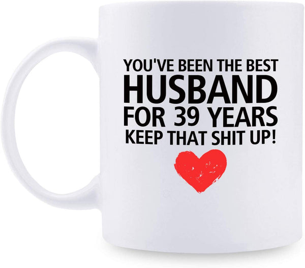 39th Anniversary Gifts - 39th Wedding Anniversary Gifts for Couple, 39 Year Anniversary Gifts 11oz Funny Coffee Mug for Husband, Hubby, Him, best husband