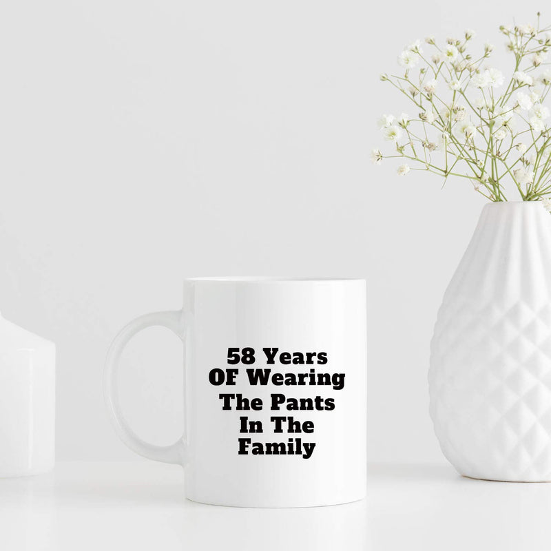 58th Anniversary Gifts - 58th Wedding Anniversary Gifts for Couple, 58 Year Anniversary Gifts 11oz Funny Coffee Mug for Couples, Husband, Hubby, Wife, Wifey, Her, Him, wearing the pants