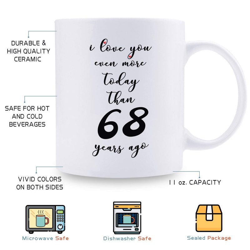 68th Anniversary Gifts - 68th Wedding Anniversary Gifts for Couple, 68 Year Anniversary Gifts 11oz Funny Coffee Mug for Couples, Husband, Hubby, Wife, Wifey, Her, Him, I Love You Even More