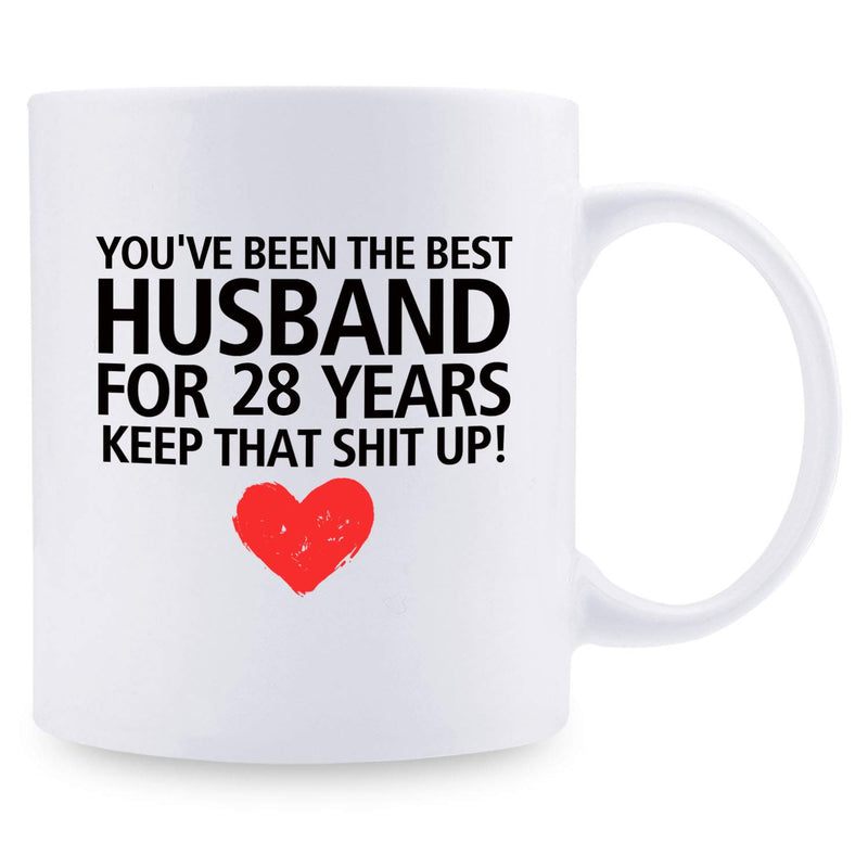 28th Anniversary Gifts - 28th Wedding Anniversary Gifts for Couple, 28 Year Anniversary Gifts 11oz Funny Coffee Mug for Husband, Hubby, Him, best husband