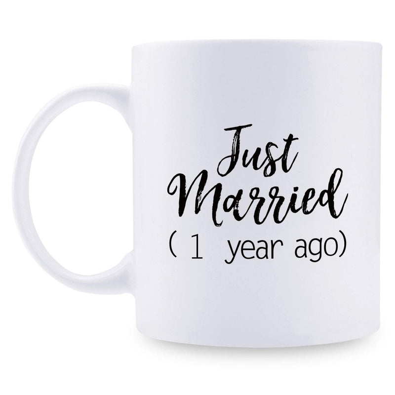 1st Anniversary Gifts - 1st Wedding Anniversary Gifts for Couple, 1 Year Anniversary Gifts 11oz Funny Coffee Mug for Couples, Husband, Hubby, Wife, Wifey, Her, Him, just married