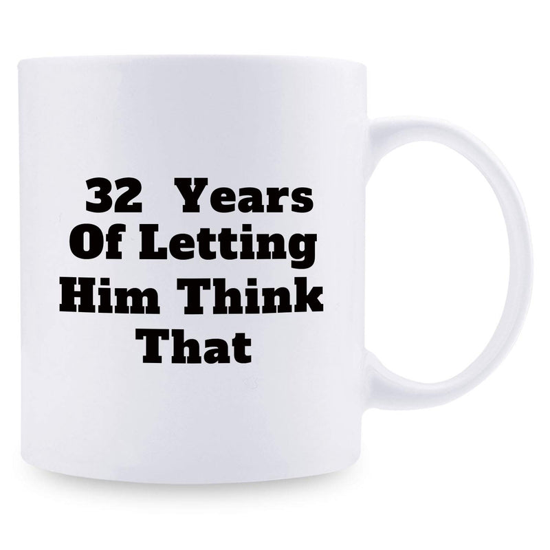 32nd Anniversary Gifts - 32nd Wedding Anniversary Gifts for Couple, 32 Year Anniversary Gifts 11oz Funny Coffee Mug for Couples, Husband, Hubby, Wife, Wifey, Her, Him, wearing the pants